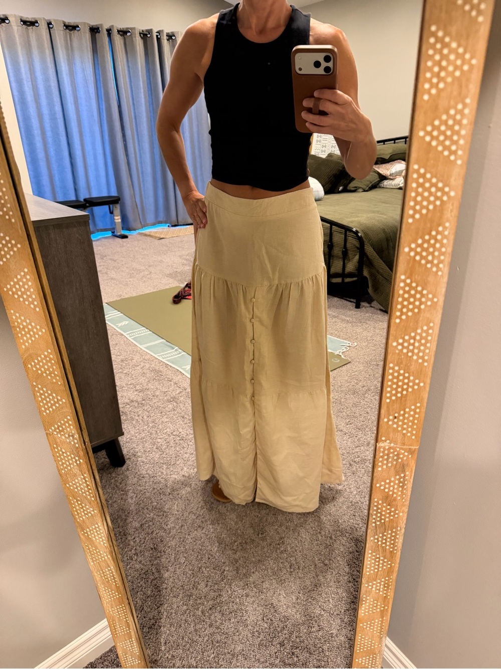Neutral Beige Tiered Button-Front Maxi Skirt - Women's Maxi Skirt